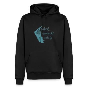 Amrum Urlaub Glück schmeckt salzig - Männer Premium Bio Hoodie - Schwarz - Vorne - Nico (187cm)
