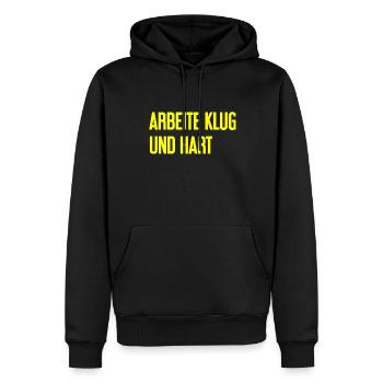 Arbeite Klug Und Hart – Erfolgs-Motto für Macher - Männer Premium Bio Hoodie - Schwarz - Vorne - Nico (187cm)