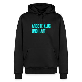 Arbeite Klug Und Hart – Erfolgs-Motto für Macher - Männer Premium Bio Hoodie - Schwarz - Vorne - Nico (187cm)