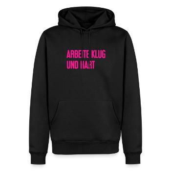 Arbeite Klug Und Hart – Erfolgs-Motto für Macher - Männer Premium Bio Hoodie - Schwarz - Vorne - Nico (187cm)