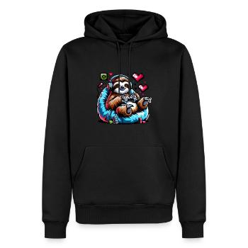 Entspannter Gamer Faultier mit Controller - Männer Premium Bio Hoodie - Schwarz - Vorne - Nico (187cm)