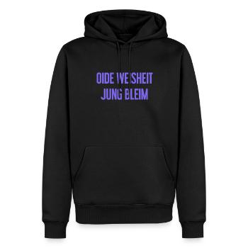 Oide Weisheit, jung bleim – Bayerischer Spruch - Männer Premium Bio Hoodie - Schwarz - Vorne - Nico (187cm)