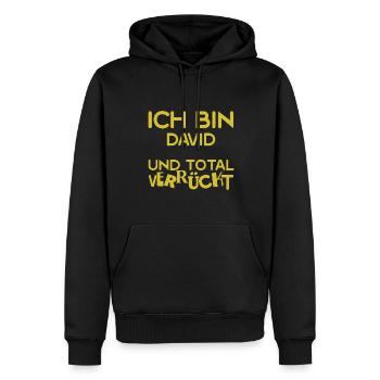 Verrückt David - Männer Premium Bio Hoodie - Schwarz - Vorne - Nico (187cm)