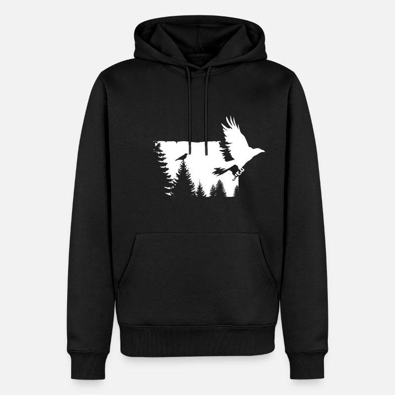 Krähe im Baum 2 - Shirt - Geschenk - Männer Premium Bio Hoodie - Schwarz