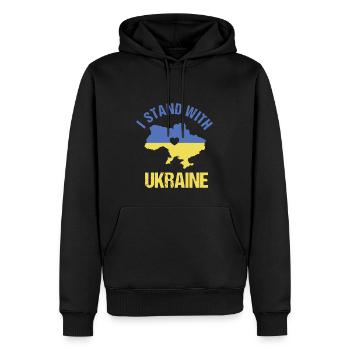 Unterstütze die Ukraine mit I STAND WITH UKRAINE - Männer Premium Bio Hoodie - Schwarz - Vorne - Nico (187cm)