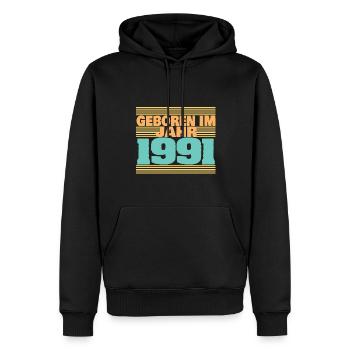 1991 - Männer Premium Bio Hoodie - Schwarz - Vorne - Nico (187cm)
