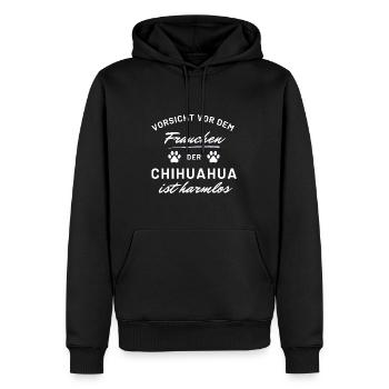 vorsicht frauchen chihuahua harmlos hunde spruch - Männer Premium Bio Hoodie - Schwarz - Vorne - Nico (187cm)