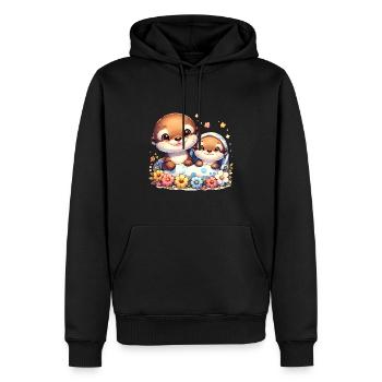 Süße Otterfamilie Mit Blumen - Männer Premium Bio Hoodie - Schwarz - Vorne - Nico (187cm)