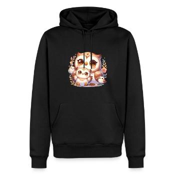 Liebevolle Eulenfamilie Umgeben Von Blumen Und - Männer Premium Bio Hoodie - Schwarz - Vorne - Nico (187cm)