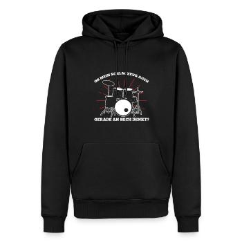 Ob Mein Schlagzeug Auch Gerade An Mich Denkt - Männer Premium Bio Hoodie - Schwarz - Vorne - Nico (187cm)