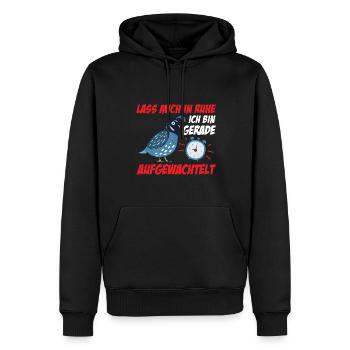 Lass Mich In Ruhe Ich Bin Gerade Aufgewachtelt - Männer Premium Bio Hoodie - Schwarz - Vorne - Nico (187cm)