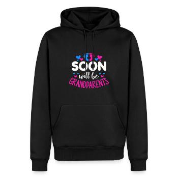 Wir werden bald Großeltern, Wir werden Oma und Opa - Männer Premium Bio Hoodie - Schwarz - Vorne - Nico (187cm)
