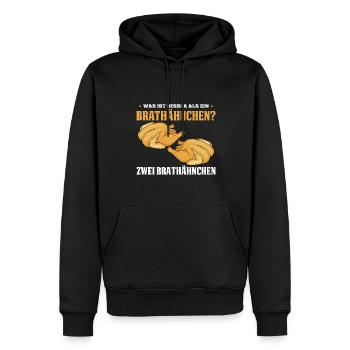 Was ist besser als ein Brathähnchen? Zwei Brathähn - Männer Premium Bio Hoodie - Schwarz - Vorne - Nico (187cm)