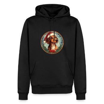 Teckel du Père Noël - Sweat à capuche Premium bio Homme - noir - Devant - Nico (187cm)