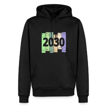 Œuvre d’art 2030 - Sweat à capuche Premium bio Homme - noir - Devant - Nico (187cm)