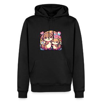 Mignonne famille de loutres avec des cœurs et des bulles - Sweat à capuche Premium bio Homme - noir - Devant - Nico (187cm)