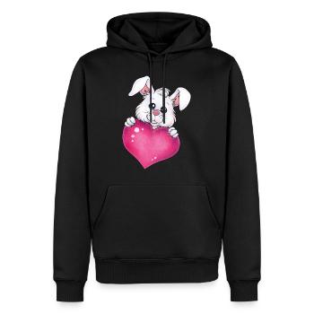 Niedlicher Hase Herz Liebe Geschenk Valentinstag - Männer Premium Bio Hoodie - Schwarz - Vorne - Nico (187cm)