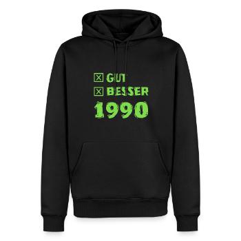 1990 - Männer Premium Bio Hoodie - Schwarz - Vorne - Nico (187cm)