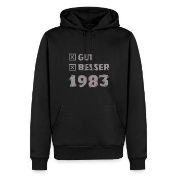 Année 1983 - Sweat à capuche Premium bio Homme - noir - Devant - Nico (187cm)