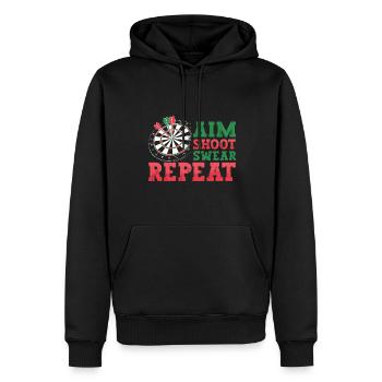 Zielen, Schießen, Schwören, Wiederholen, Dartspieler und Werfen - Männer Premium Bio Hoodie - Schwarz - Vorne - Nico (187cm)