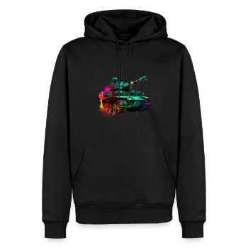 cooler Kampfpanzer: Power und Stärke in Neon - Männer Premium Bio Hoodie - Schwarz - Vorne - Nico (187cm)