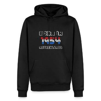 Pays-Bas 1954 - Sweat à capuche Premium bio Homme - noir - Devant - Nico (187cm)