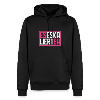 Es eskaliert eh - Männer Premium Bio Hoodie - Schwarz - Vorne - Nico (187cm)