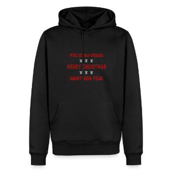 feFeliz Navidad and Merry Christmas And Happy Eve - Men’s Premium Organic Hoodie - black - Front - Nico (187cm)