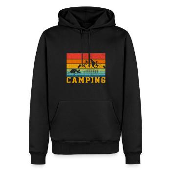 Camping - Trekking, Vanlife, Camping Rétro - Sweat à capuche Premium bio Homme - noir - Devant - Nico (187cm)