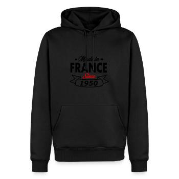 Humour made in France since 1950 - Sweat à capuche Premium bio Homme - noir - Devant - Nico (187cm)