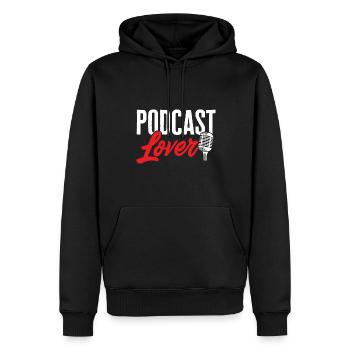 Podcasteur Podcast - Sweat à capuche Premium bio Homme - noir - Devant - Nico (187cm)