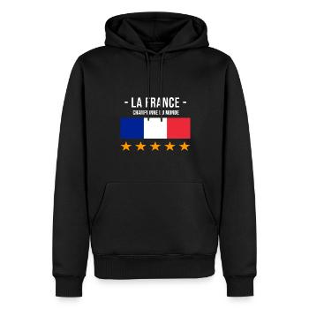 La France championne du monde - Sweat à capuche Premium bio Homme - noir - Devant - Nico (187cm)