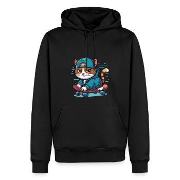 Gezwungene Katze: Skater - Männer Premium Bio Hoodie - Schwarz - Vorne - Nico (187cm)