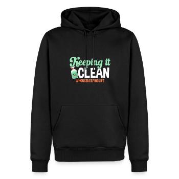 Aide domestique, femme de ménage, femme de ménage - Sweat à capuche Premium bio Homme - noir - Devant - Nico (187cm)