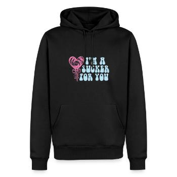 Citation de la Saint-Valentin Couple Matching I’m A - Sweat à capuche Premium bio Homme - noir - Devant - Nico (187cm)