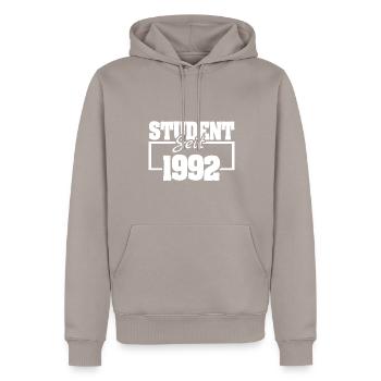since 1992 - Men’s Premium Organic Hoodie - taupe - Front - Nico (187cm)