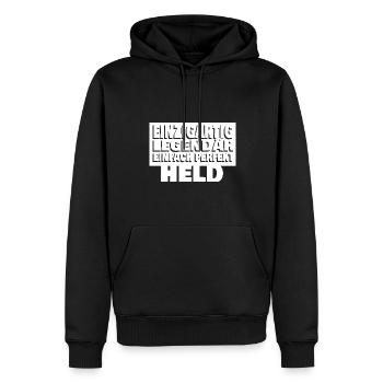 Held - Männer Premium Bio Hoodie - Schwarz - Vorne - Nico (187cm)
