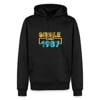 1987 - Männer Premium Bio Hoodie - Schwarz - Vorne - Nico (187cm)
