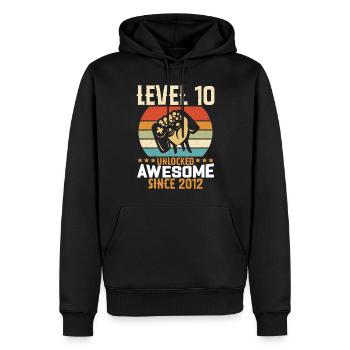 Level 10 Jahre freigeschaltetes Gaming Geburtstagsgeschenk - Männer Premium Bio Hoodie - Schwarz - Vorne - Nico (187cm)