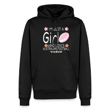 Ich bin nur ein Mädchen, das Australian Football liebt - Männer Premium Bio Hoodie - Schwarz - Vorne - Nico (187cm)