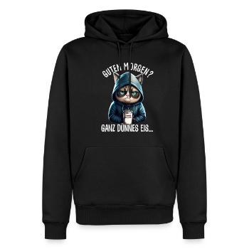 Guten Morgen ganz dünnes Eis Spruch Katze Kaffe - Sweat à capuche Premium bio Homme - noir - Devant - Nico (187cm)