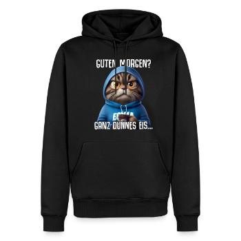 Guten Morgen ganz dünnes Eis Spruch Katze Kaffee - Sweat à capuche Premium bio Homme - noir - Devant - Nico (187cm)