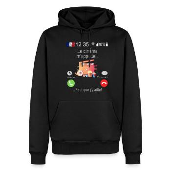 Le cinéma M appelle Faut que j y aille - Sweat à capuche Premium bio Homme - noir - Devant - Nico (187cm)