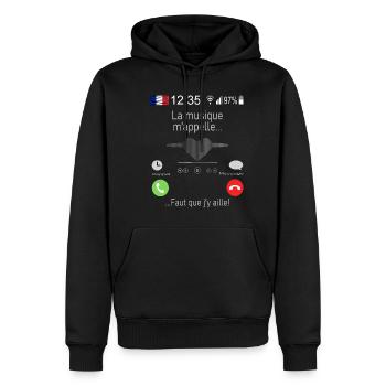 La musique M appelle Faut que j y aille - Sweat à capuche Premium bio Homme - noir - Devant - Nico (187cm)