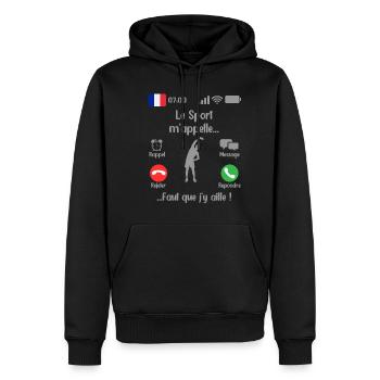 Le Sport M appelle Faut que j y aille 2 - Sweat à capuche Premium bio Homme - noir - Devant - Nico (187cm)