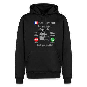Le voyage M'appelle Faut que j'y aille! - Sweat à capuche Premium bio Homme - noir - Devant - Nico (187cm)