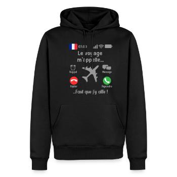 Le voyage M'appelle Faut que j'y aille! - Sweat à capuche Premium bio Homme - noir - Devant - Nico (187cm)