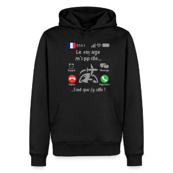 Le voyage M'appelle Faut que j'y aille! - Sweat à capuche Premium bio Homme - noir - Devant - Nico (187cm)
