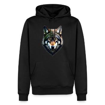 Wolf Kopf - Männer Premium Bio Hoodie - Schwarz - Vorne - Nico (187cm)