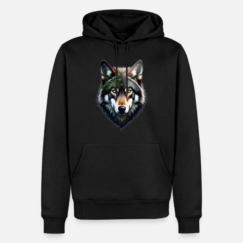 Wolf Kopf - Männer Premium Bio Hoodie - Schwarz